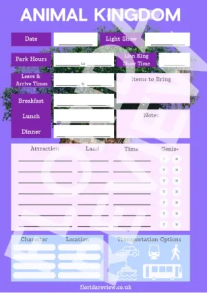 Animal Kingdom Printable Planner Day Itinerary